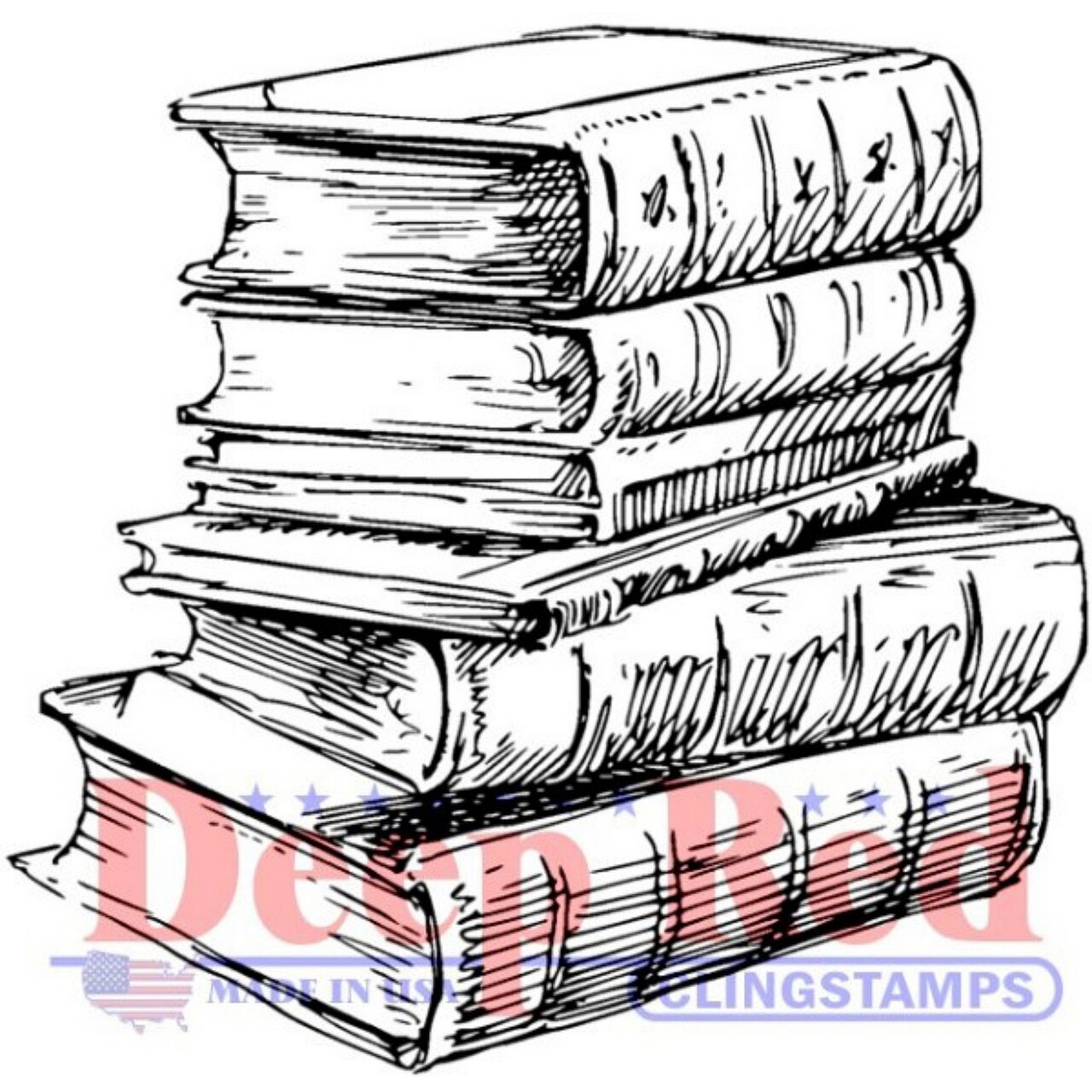 Deep Red Stamps Library Books Rubber Cling Stamp 2.1 x 2.1 inches
